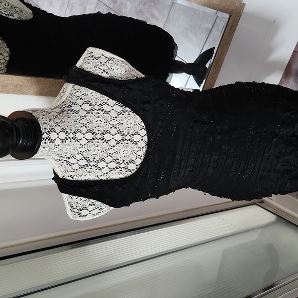 🎉HP🎉Little Black Dress Suzy with sequins and ruffled - lined stretchy form fit - Picture 2 of 12